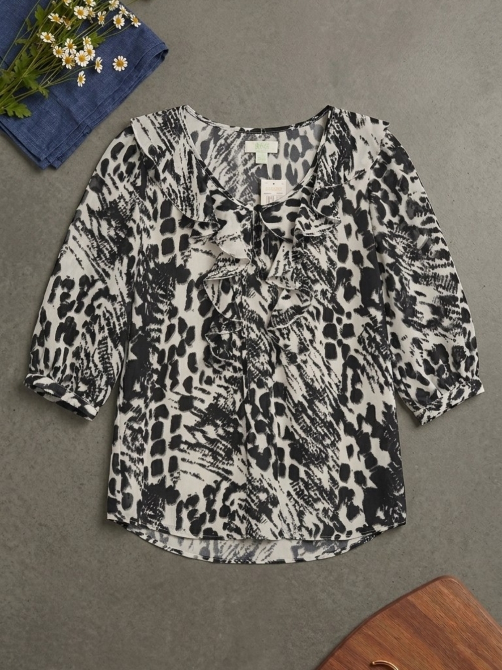 Ruffled Animal-Print Blouse - Black & White